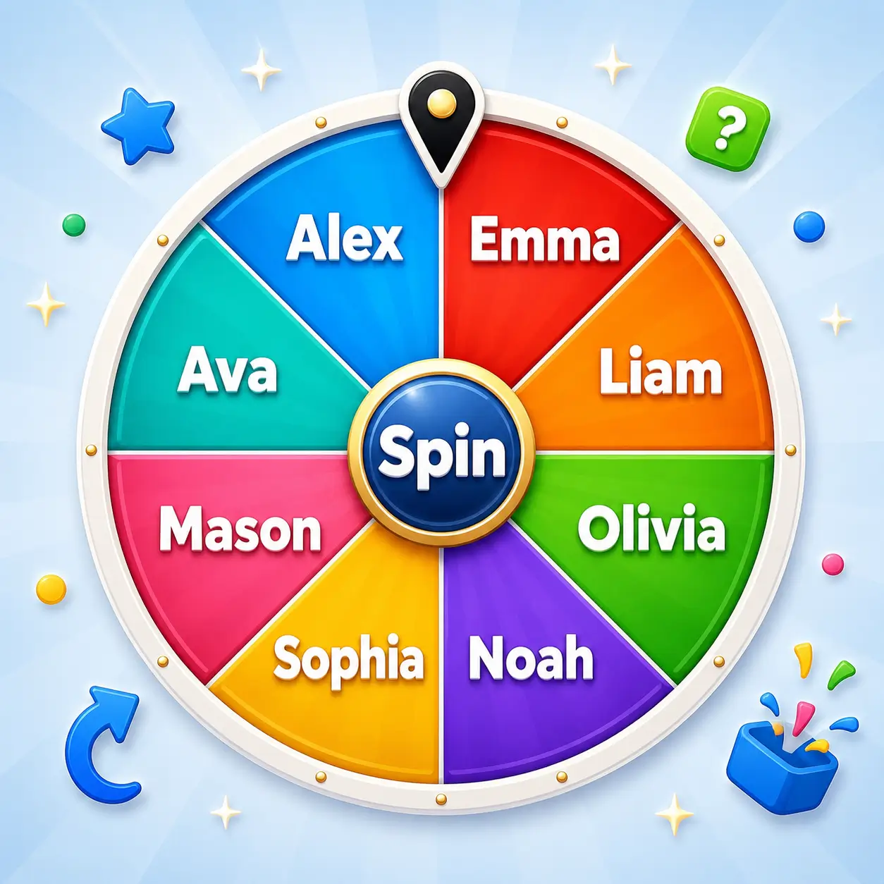 Spinning prize wheel of names